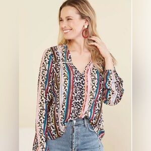 Marie Oliver Phoebe Peasant Blouse Animal Print Size XS